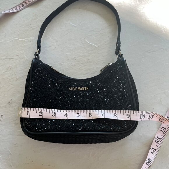 Steve Madden Black Nylon Rhinestone Crystal Baguette Shoulder Bag - Picture 8 of 13